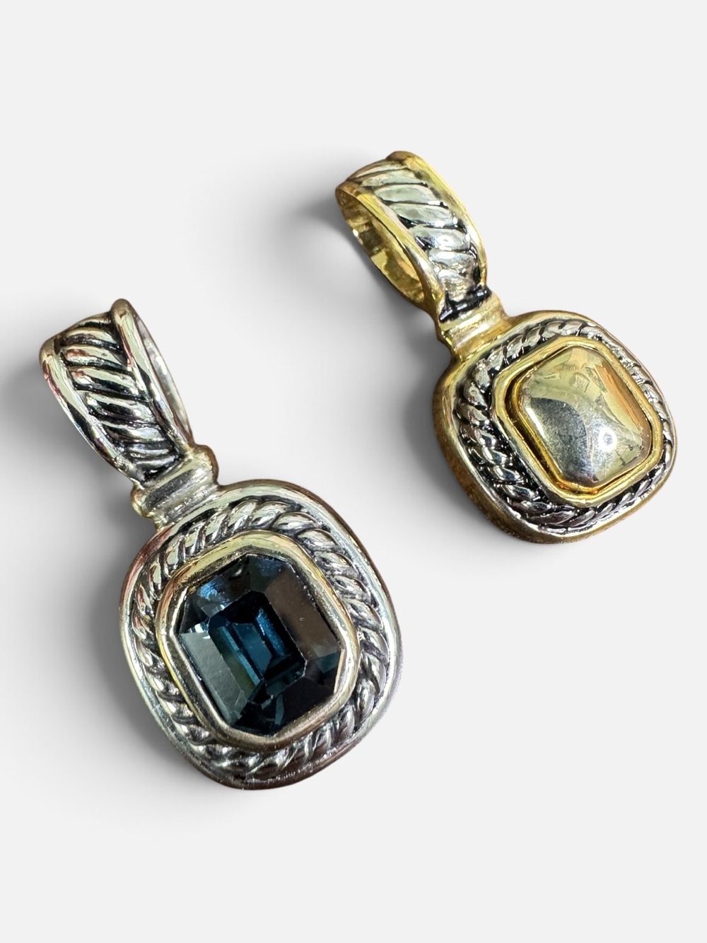 Twisted Cable Two Tone Pendants Blue Silver and Gold - Textured Metalwork Bold
